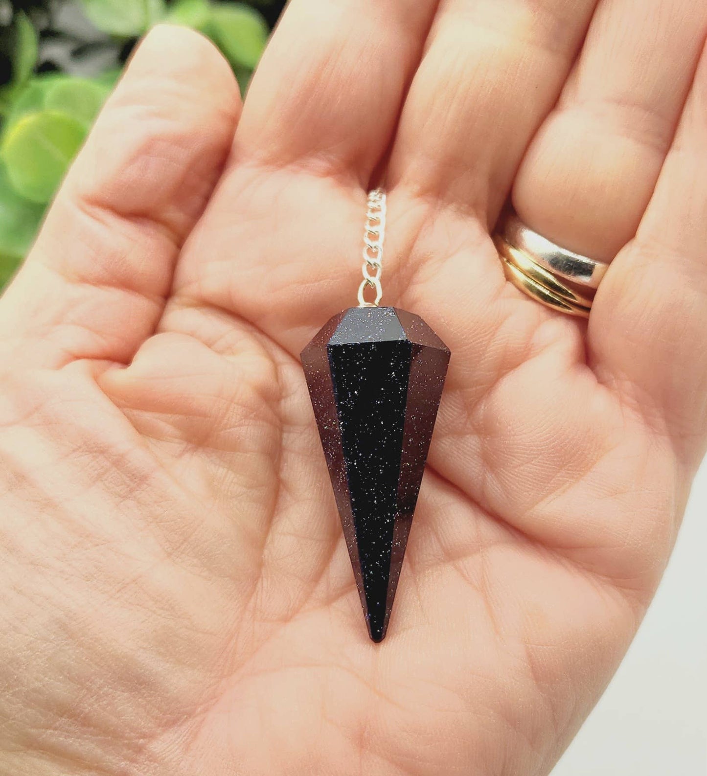 Blue Goldstone Pendulum w/Silver Plated Chain& Clear Quartz - My Store