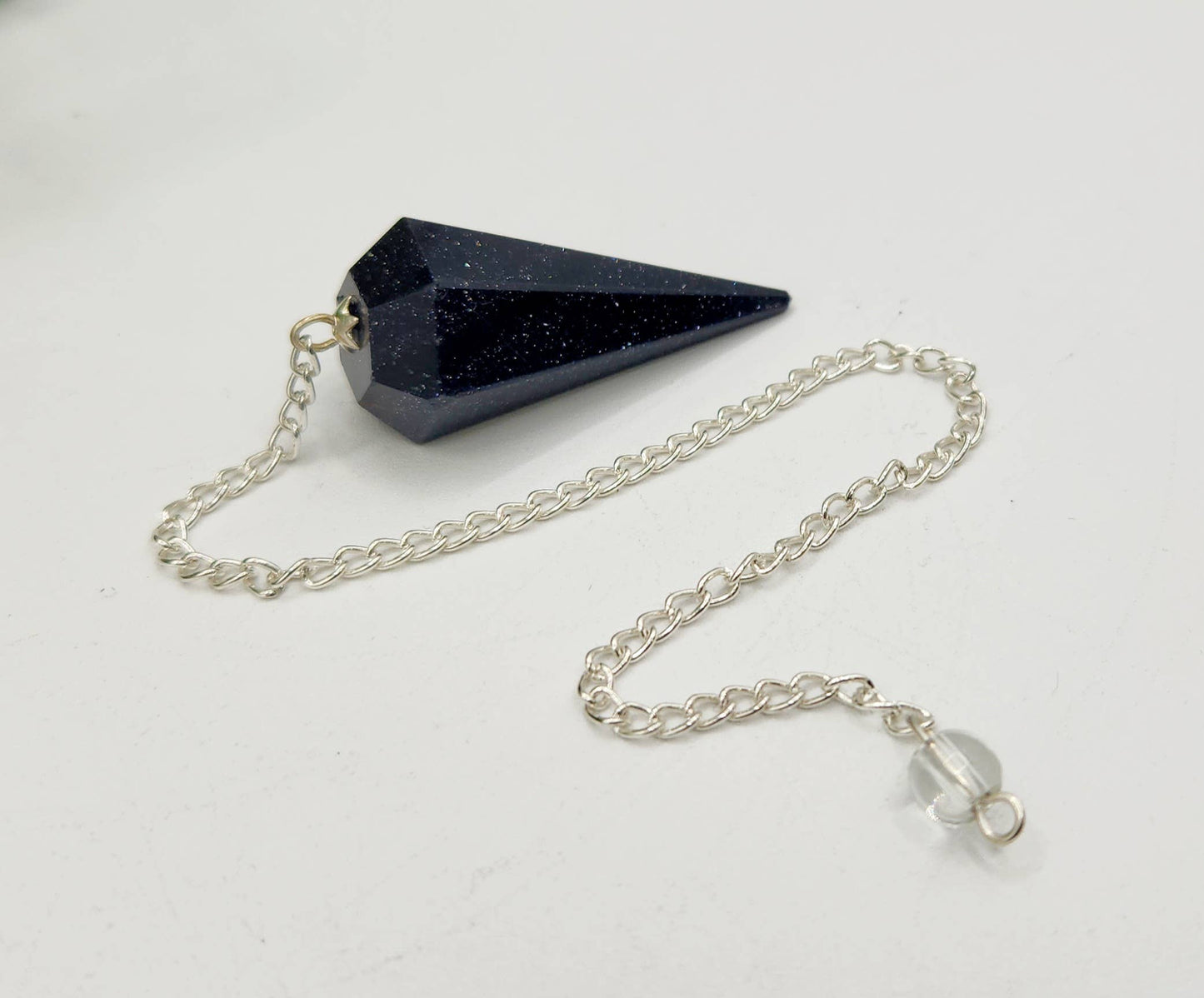 Blue Goldstone Pendulum w/Silver Plated Chain& Clear Quartz - My Store