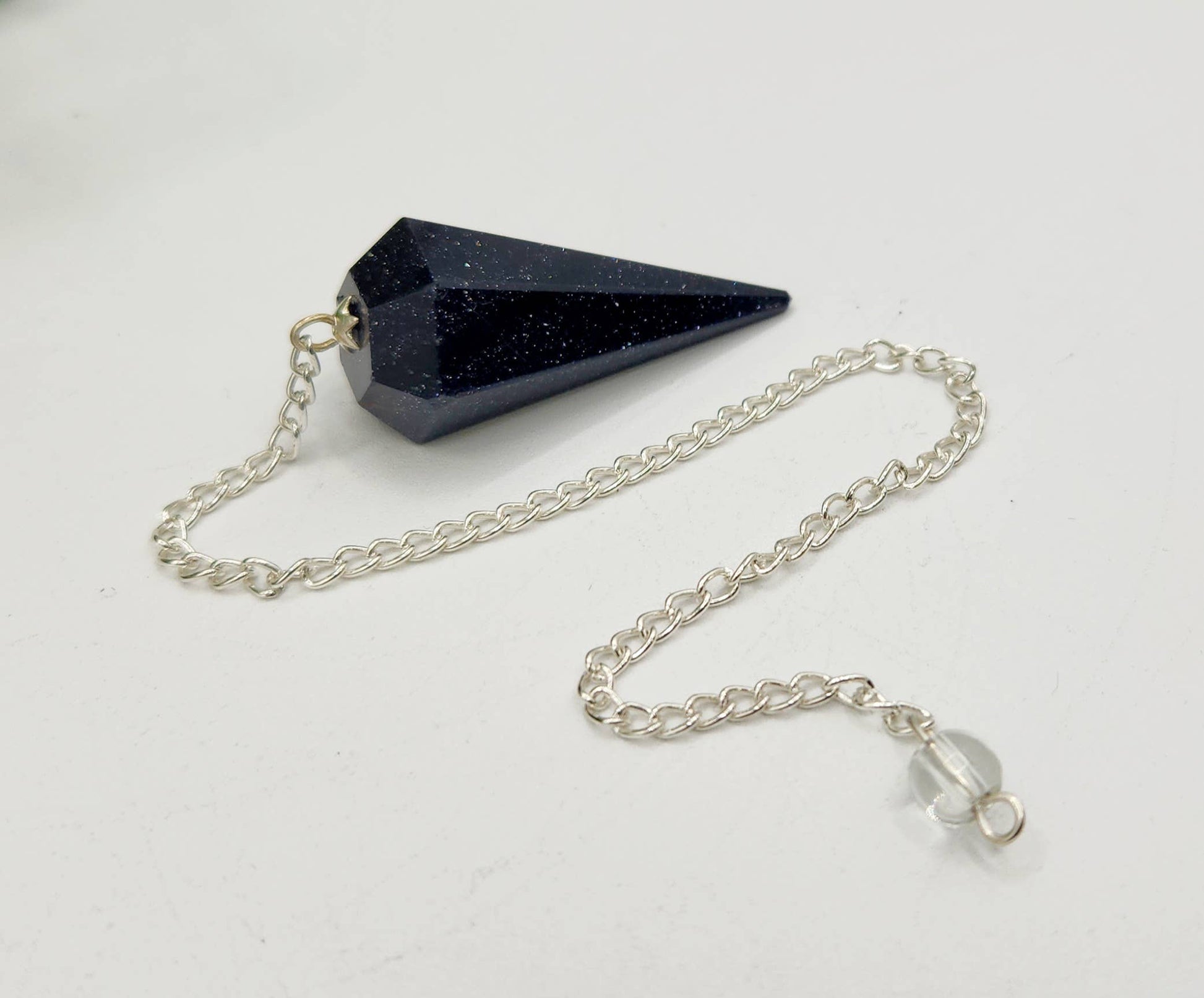 Blue Goldstone Pendulum w/Silver Plated Chain& Clear Quartz - My Store