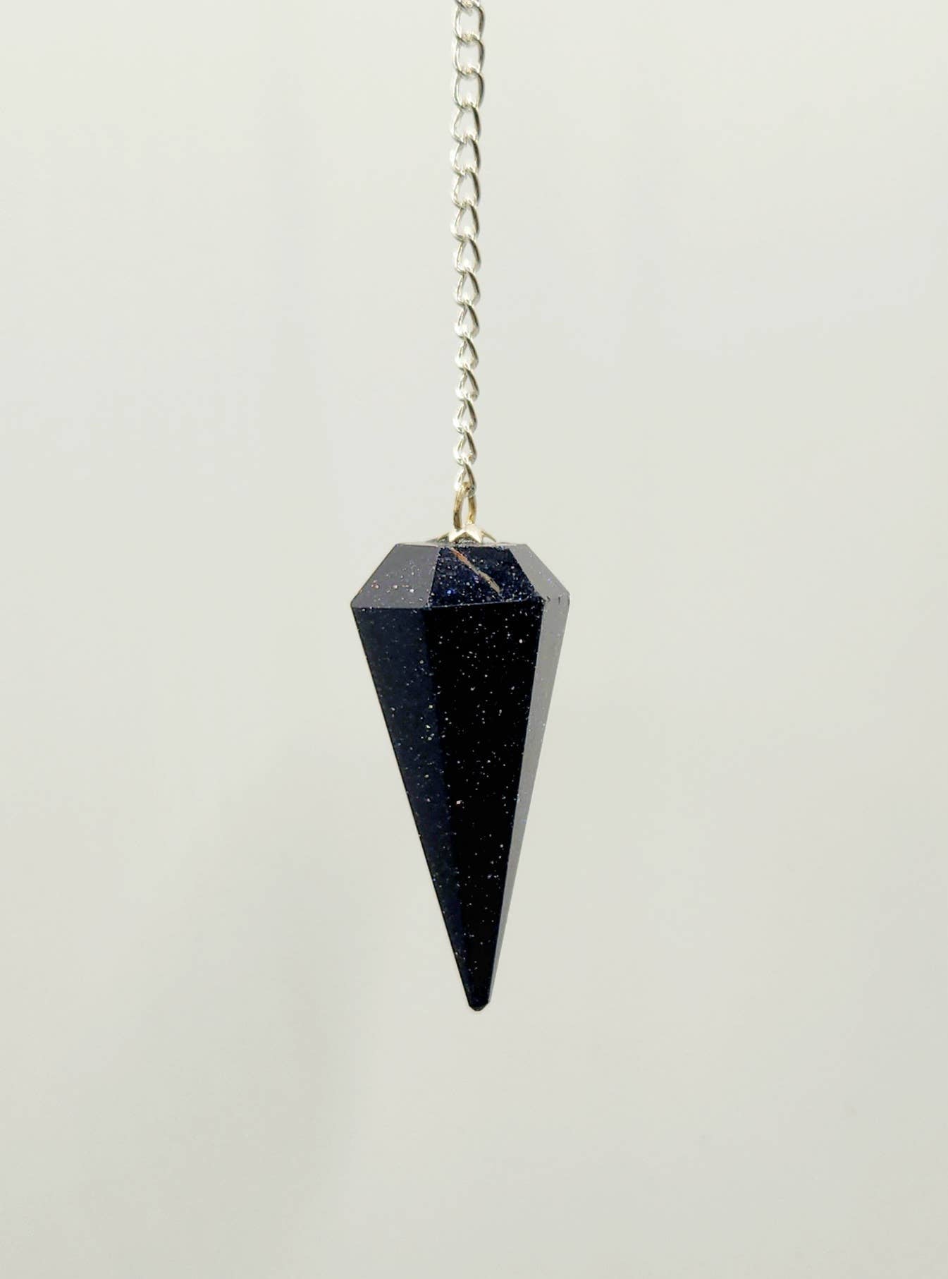 Blue Goldstone Pendulum w/Silver Plated Chain& Clear Quartz - My Store