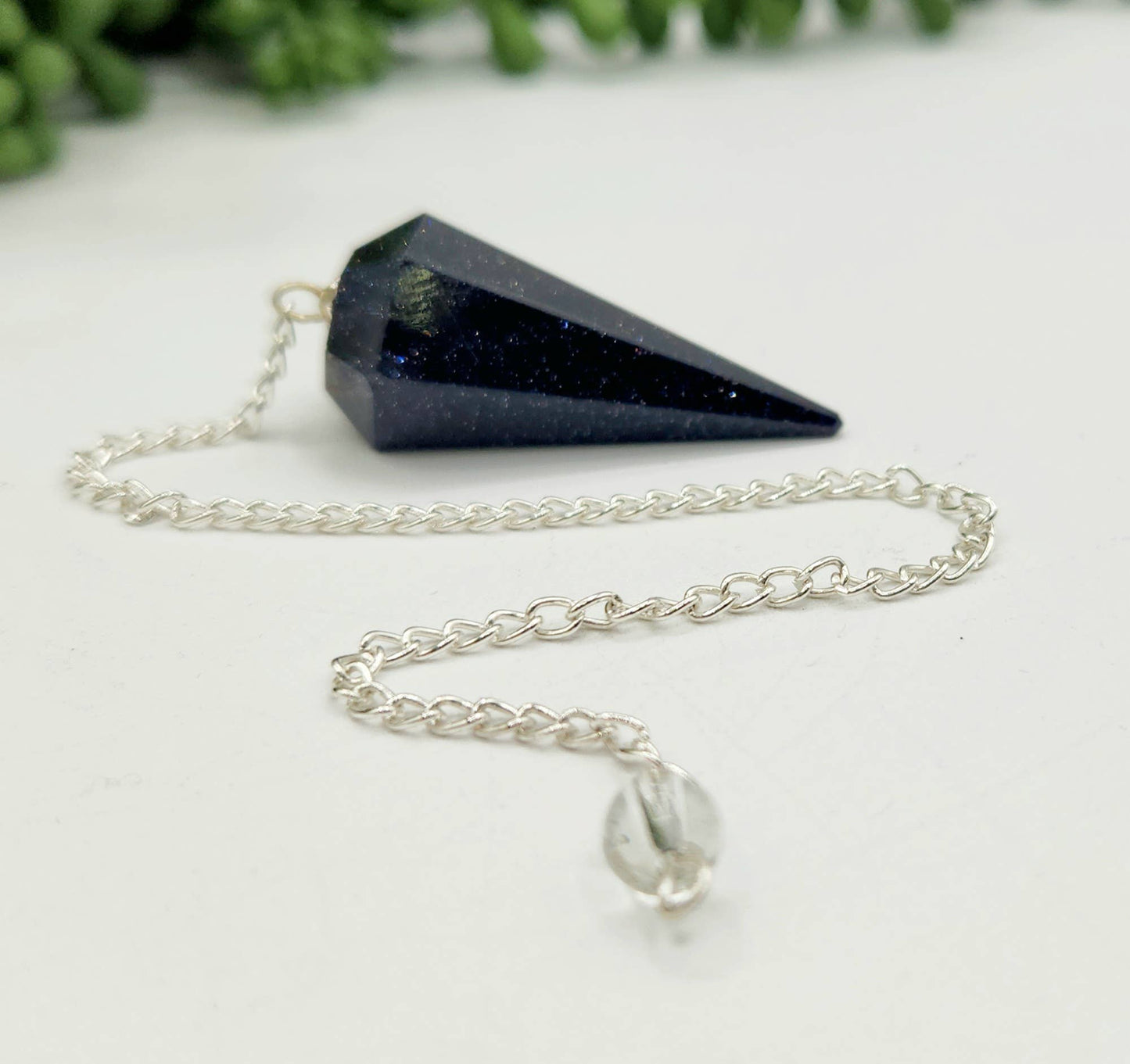 Blue Goldstone Pendulum w/Silver Plated Chain& Clear Quartz - My Store