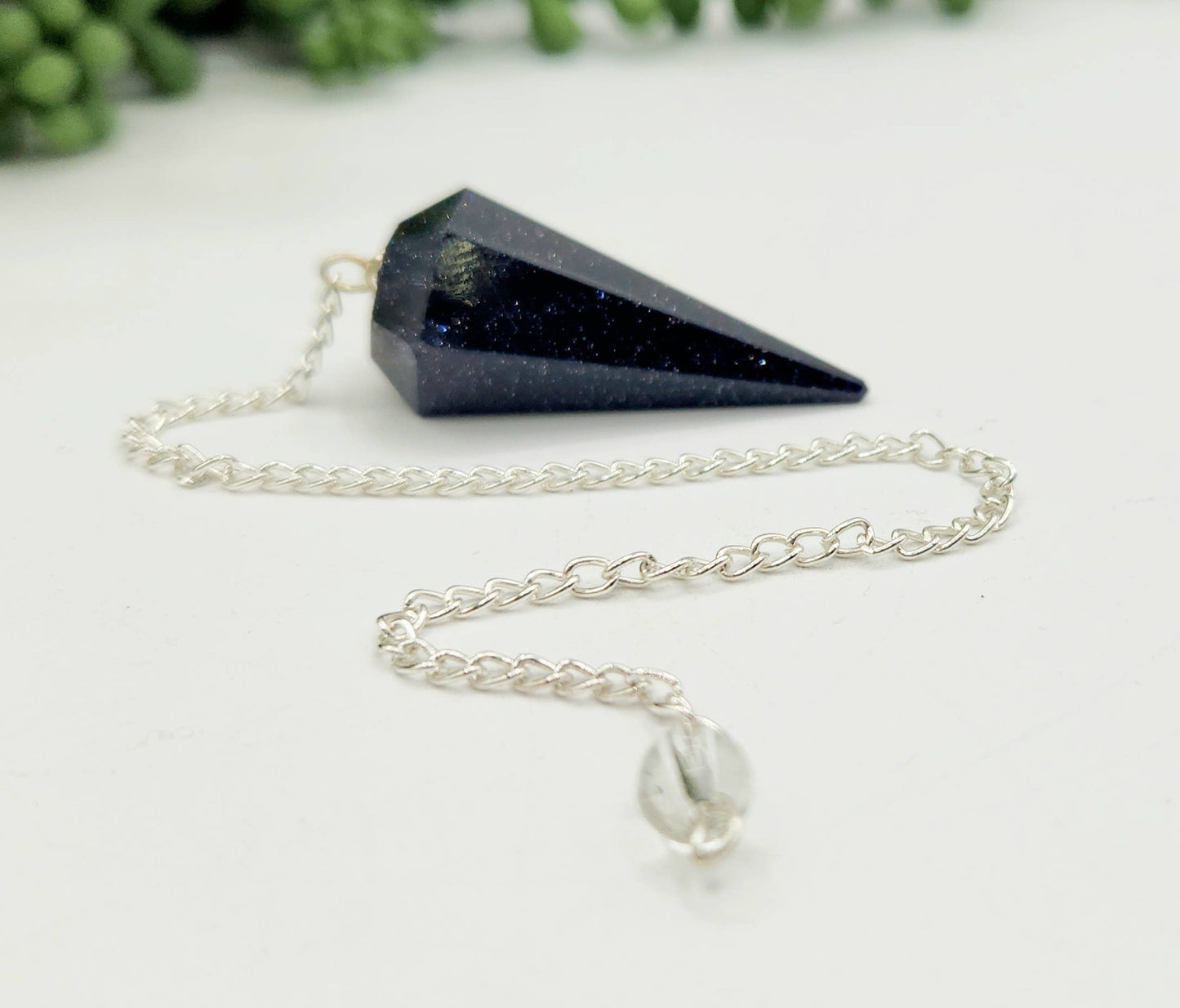Blue Goldstone Pendulum w/Silver Plated Chain& Clear Quartz - My Store