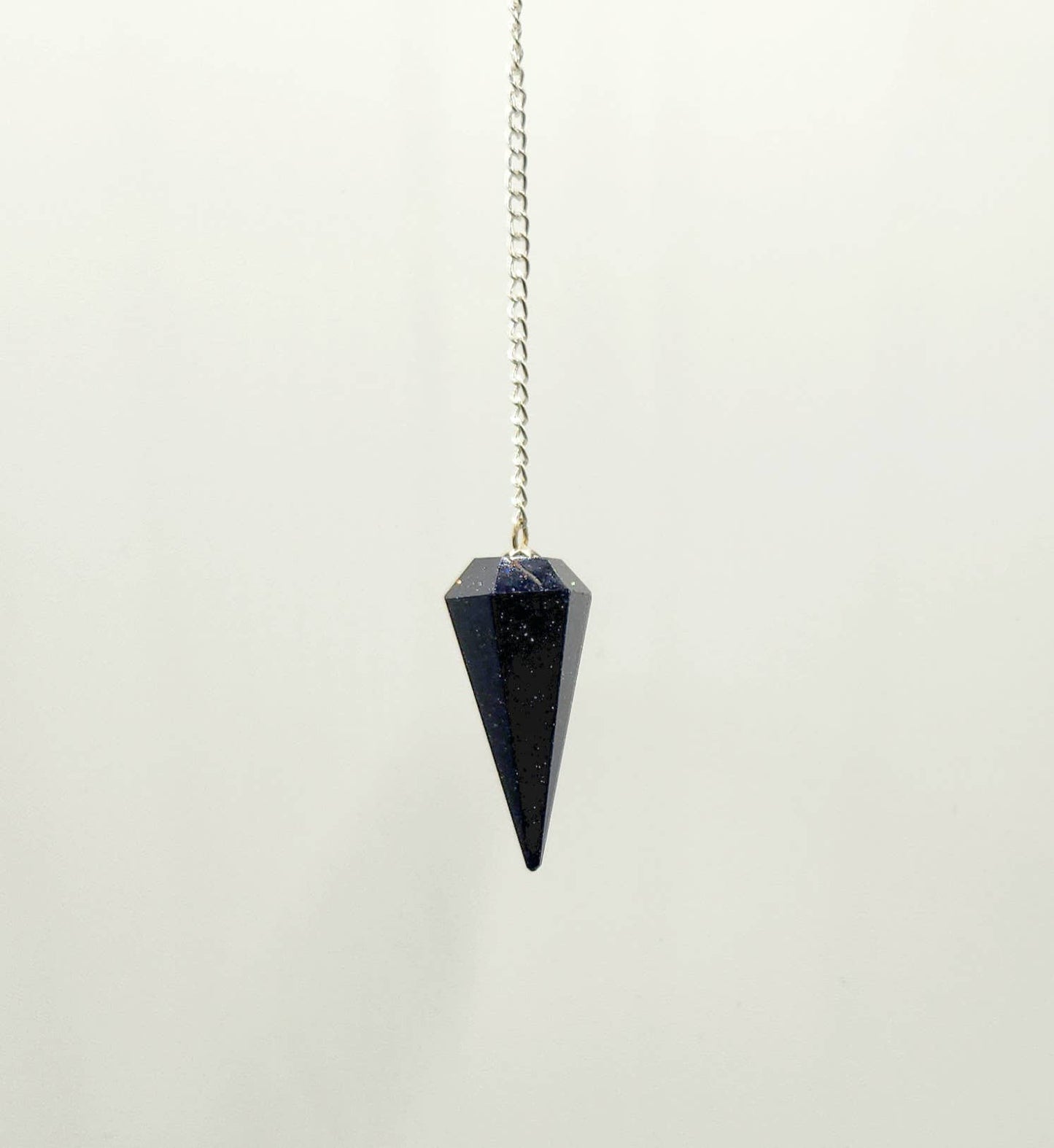 Blue Goldstone Pendulum w/Silver Plated Chain& Clear Quartz - My Store