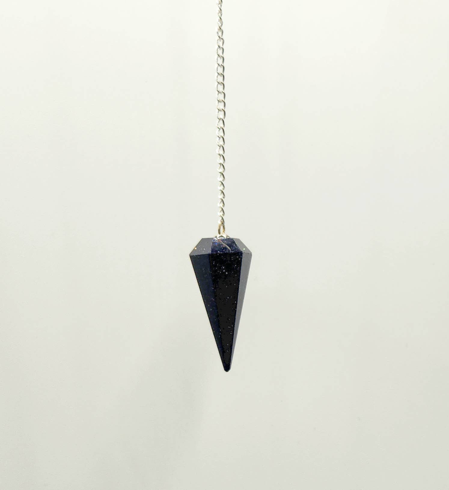 Blue Goldstone Pendulum w/Silver Plated Chain& Clear Quartz - My Store