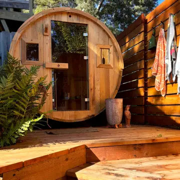 Barrel Outdoor Sauna - 6 Person w/ Harvia Kip 8kW Heater - My Store