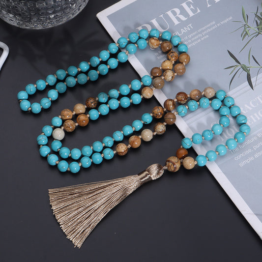 108 Mala Necklace - Vintage Turquoise Painted Stone - My Store