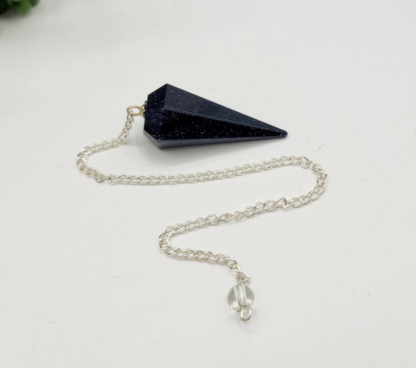Blue Goldstone Pendulum w/Silver Plated Chain& Clear Quartz - My Store
