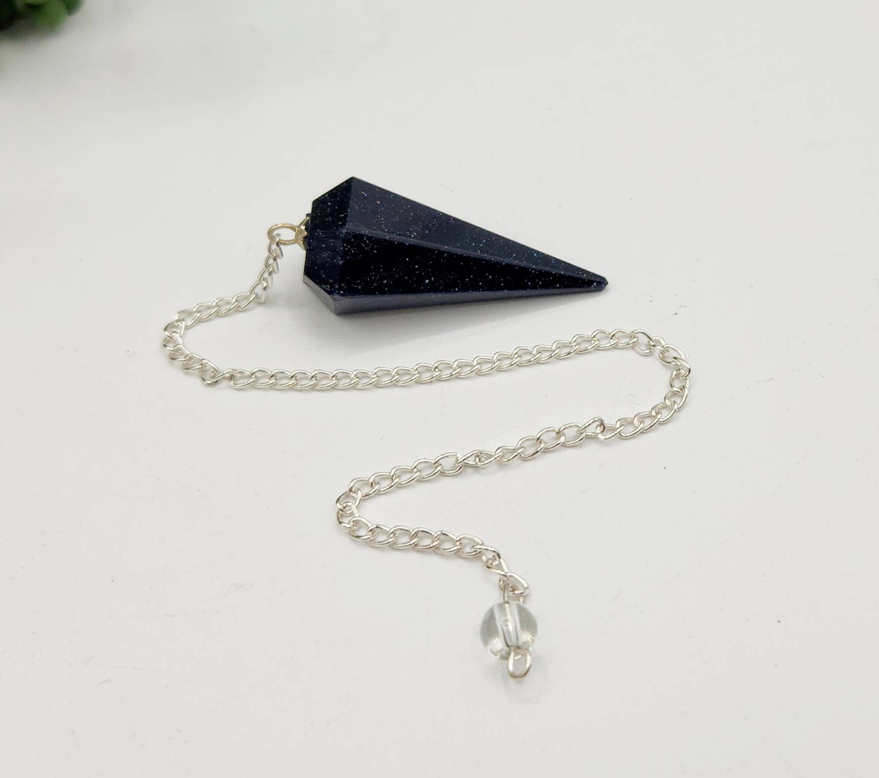 Blue Goldstone Pendulum w/Silver Plated Chain& Clear Quartz - My Store